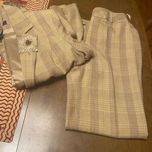 Jones Wear Tan Dress Pants with Classic Plaid Design